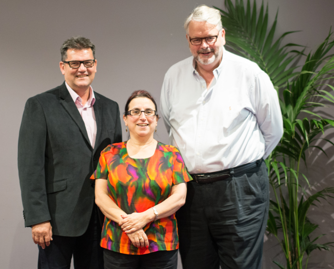 Leaving Principals Peter Wade and Mary Leask with Greg Whitby.