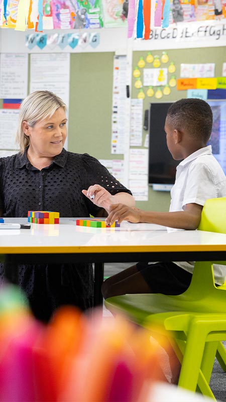 Holy Family Primary Emerton teacher and student