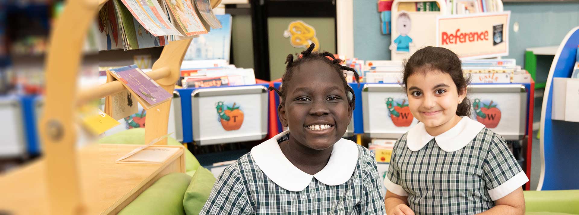 Two students in school library