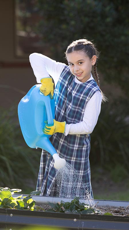 Holy Family Primary Emerton girl watering plants