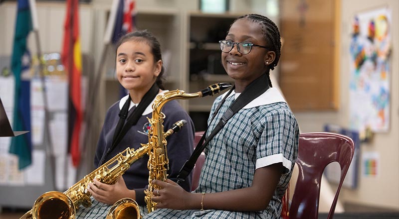 Holy Family Primary Emerton students peforming in the school band