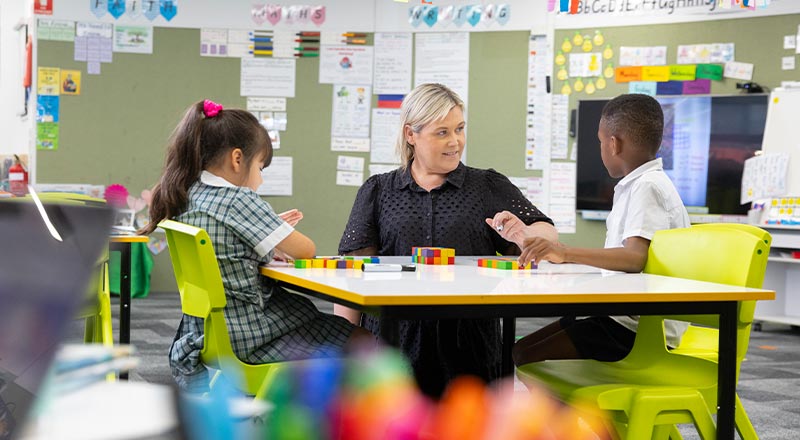 Holy Family Primary Emerton teacher and student