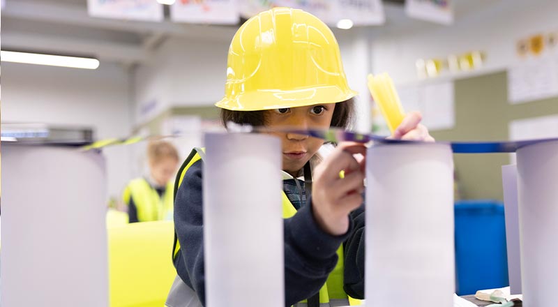 Holy Family Primary Emerton student playing construction